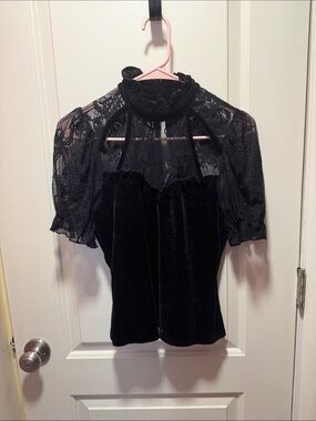 Killstar Black Velvet & Lace High Neck Top